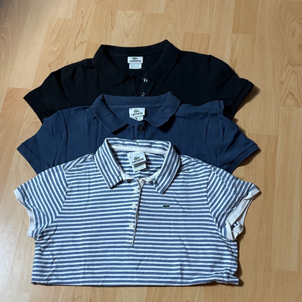 Lacoste women’s Polo Shirt Trio - Black, Navy, and Striped Blue